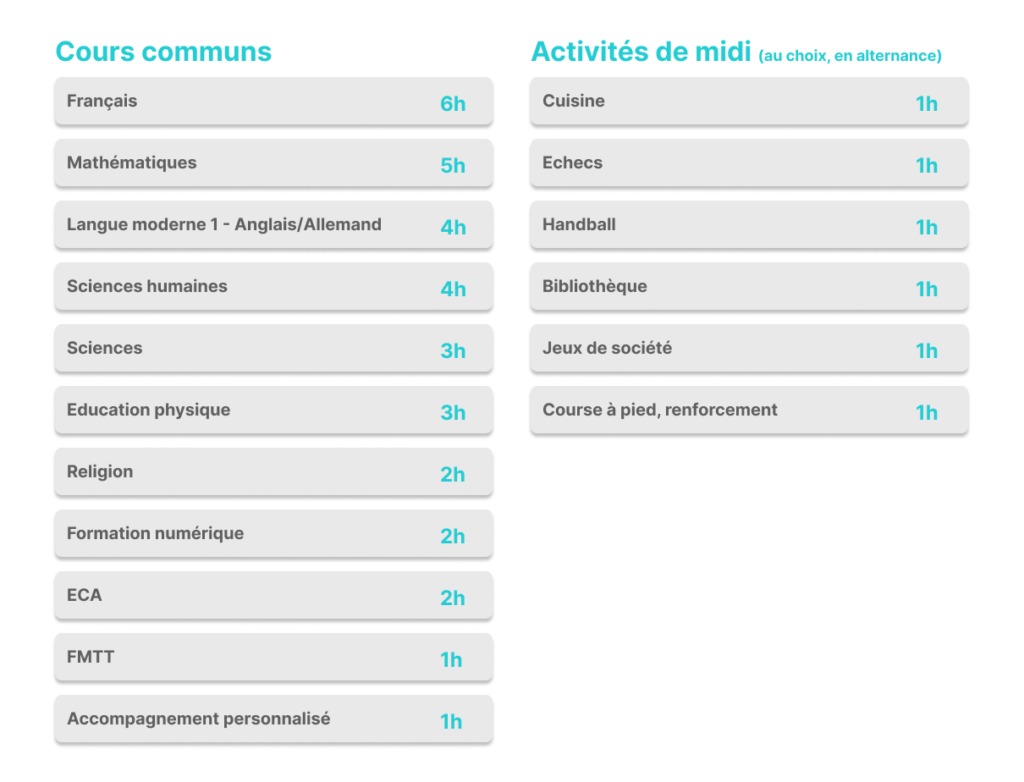Horaire – 1S